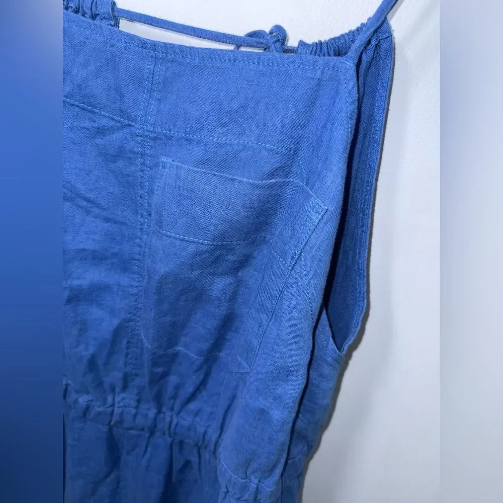 Everlane women’s blue 100% Linen Shoestring Jumpsuit Sixe XS EUC earthy comfort